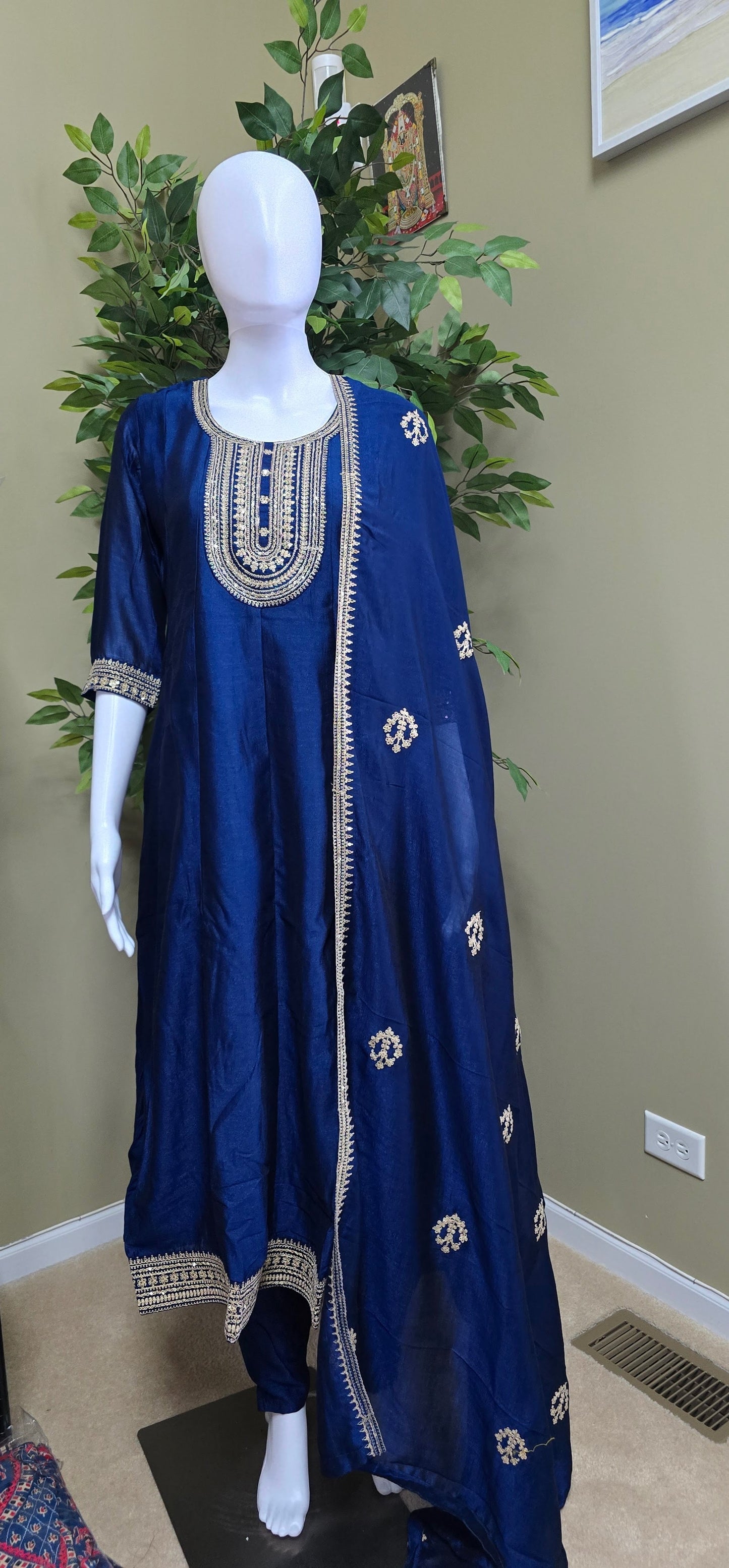 Royal Blue Premium Heavy Vichitra Silk Anarkali Suit - Bhargavi Collections USA