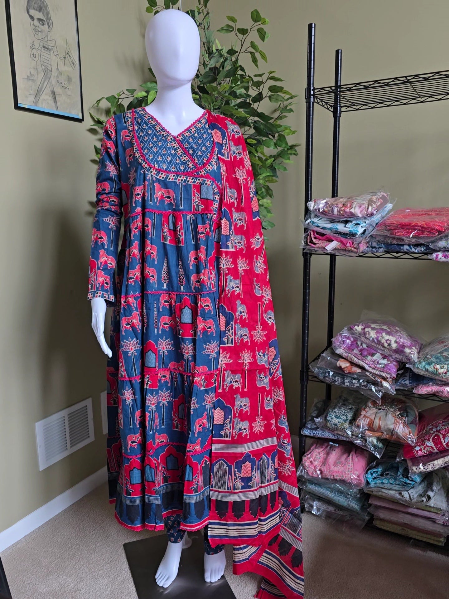 Vibrant Cotton Rajasthani Print Anarkali Suit - Bhargavi Collections USA