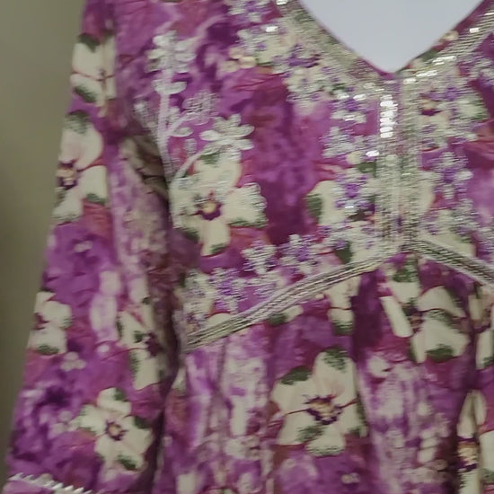 Premium Rayon Cotton Aliacut 3 piece set purple floral - video